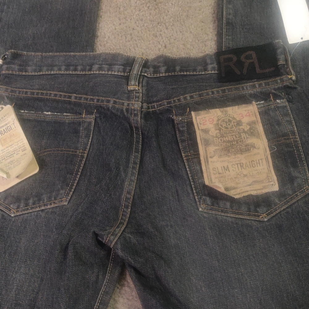 DBL RRL Ralph Lauren Slim Straight Dusty Dark Jns - Picture 3 of 16